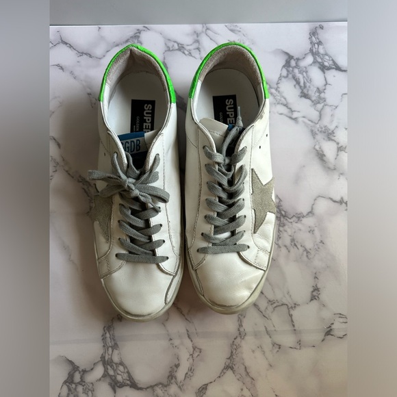 Golden Goose White & Green SuperStars Low Top - Picture 2 of 8
